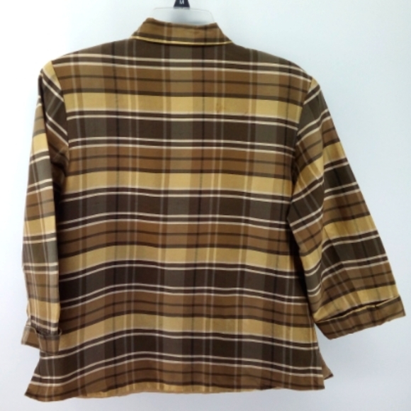 Vintage 100% Silk SilkLand Brown Tan Lightweight Jacket 10 Shoulder Pads 80's - Picture 3 of 10